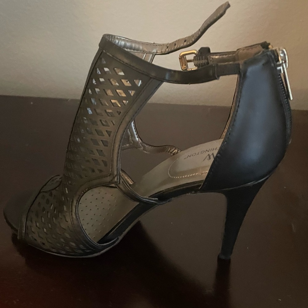 Black heels with strap.